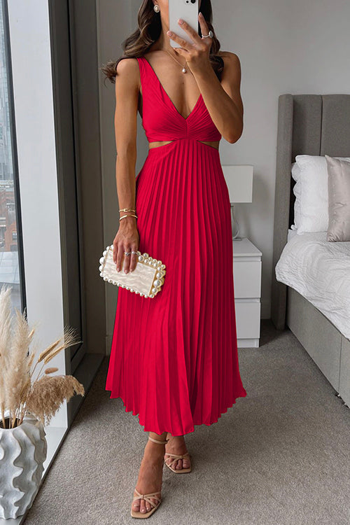 Elisa | Vestido Midi Plisado con Escote Cruzado y Caída Fluida