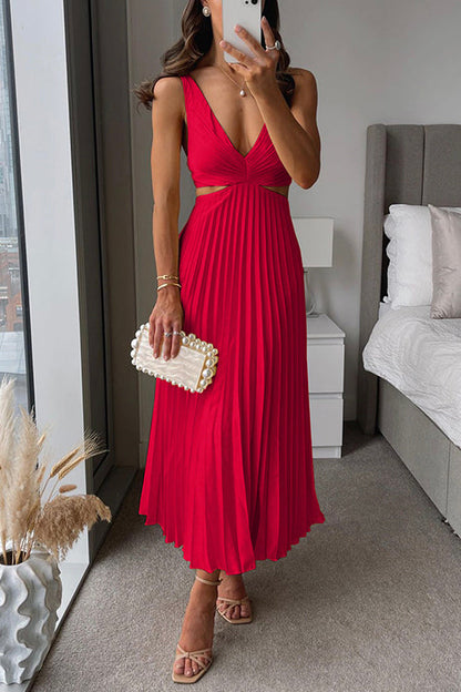 Elisa | Vestido Midi Plisado con Escote Cruzado y Caída Fluida