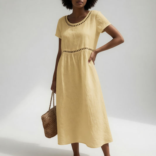 Livia™ | Vestido Midi de Lino Bordado
