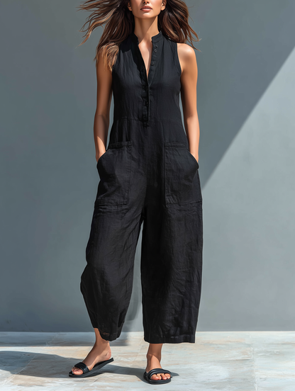 Walburga | Pantalones con peto de lino sin mangas