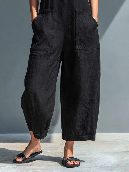 Walburga | Pantalones con peto de lino sin mangas