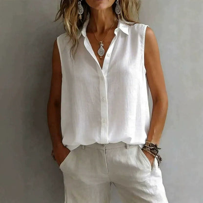 MARTA | Blusa Elegante sin Mangas con Cuello Camisero