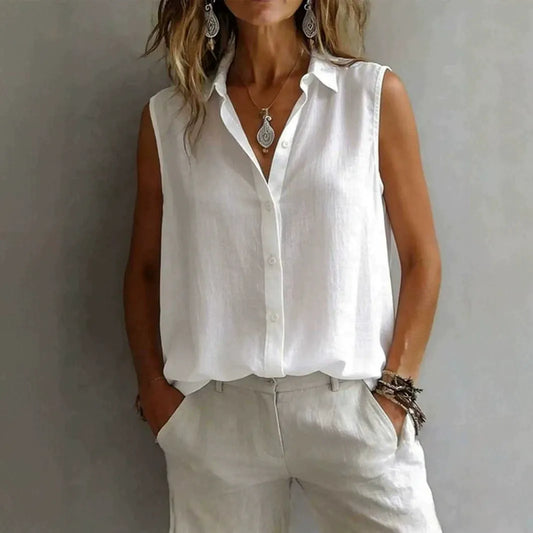 MARTA | Blusa Elegante sin Mangas con Cuello Camisero