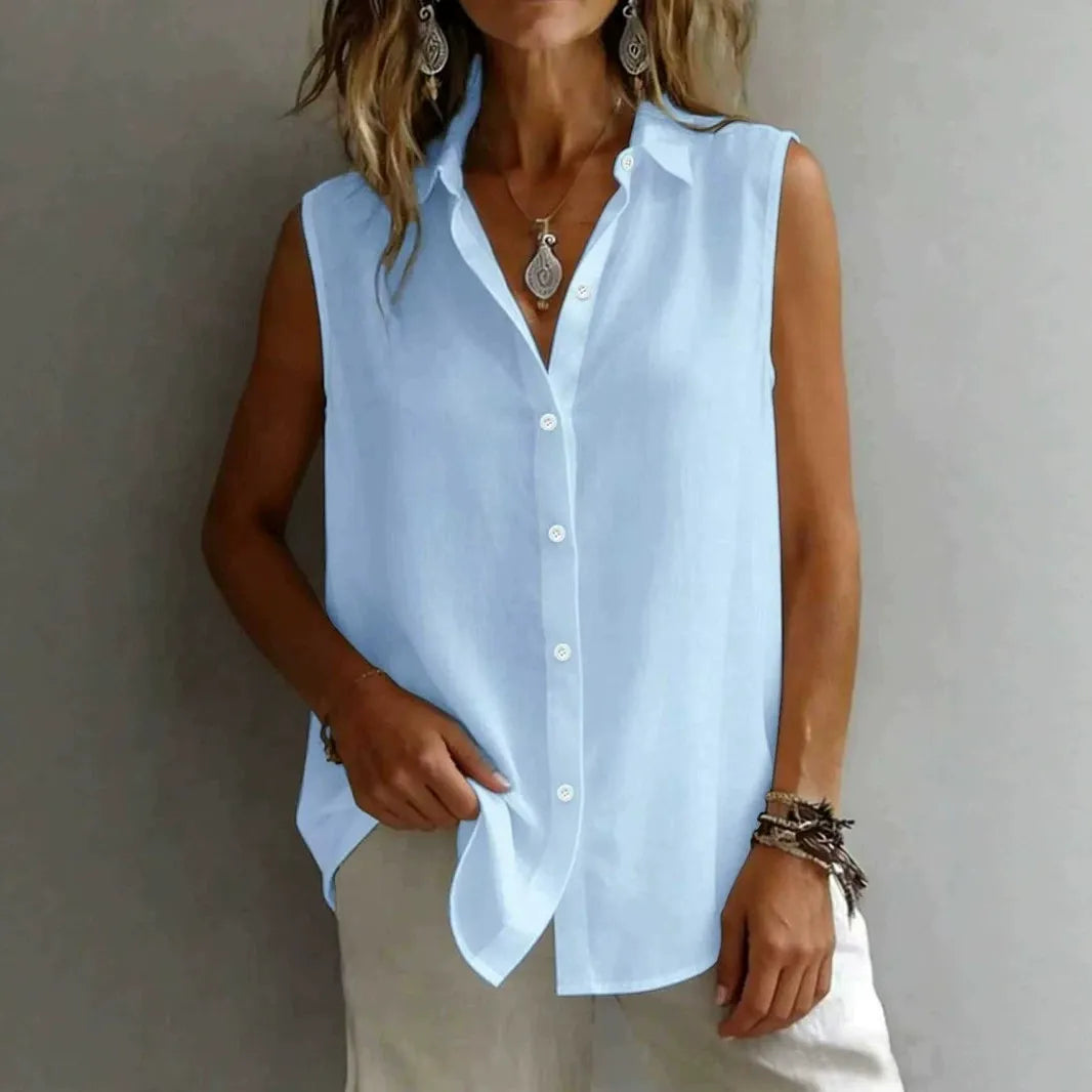 MARTA | Blusa Elegante sin Mangas con Cuello Camisero