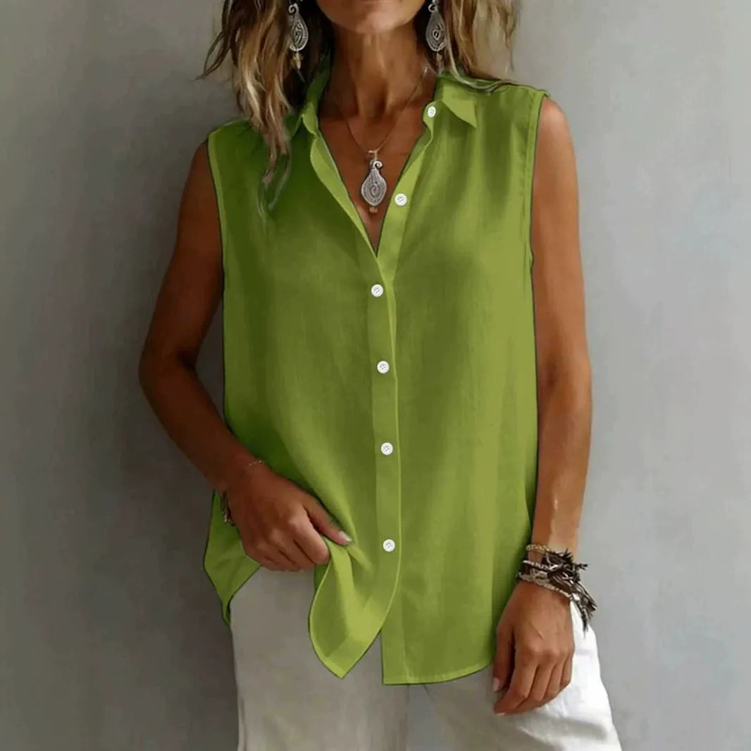 MARTA | Blusa Elegante sin Mangas con Cuello Camisero