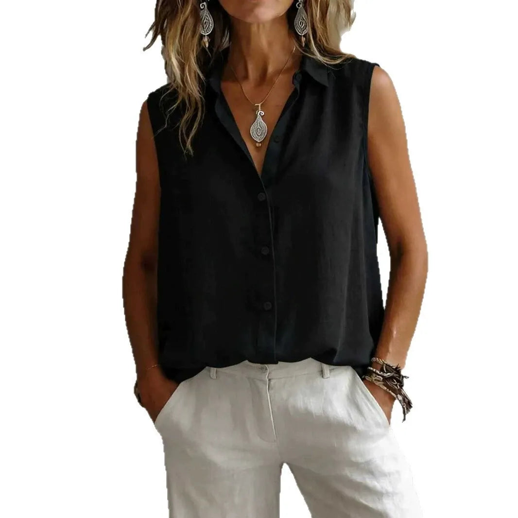 MARTA | Blusa Elegante sin Mangas con Cuello Camisero