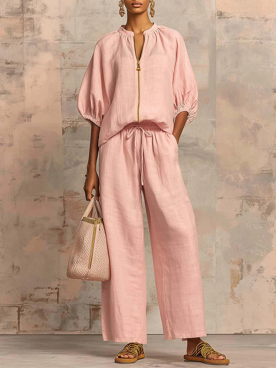 Alba | Conjunto de dos piezas: Camisa de estilo relajado y pantalón de pernera ancha