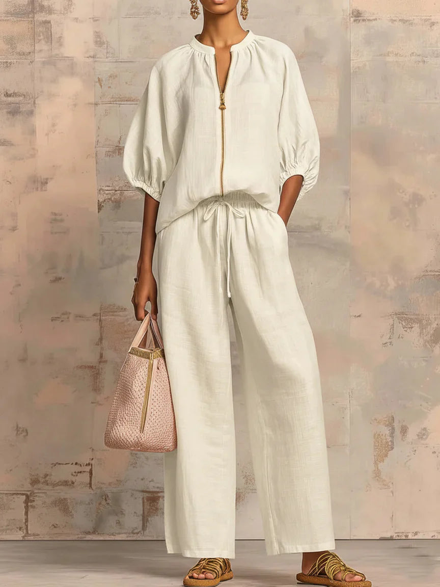 Alba | Conjunto de dos piezas: Camisa de estilo relajado y pantalón de pernera ancha