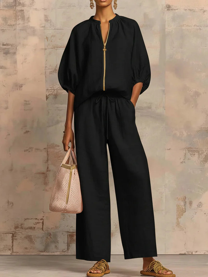 Alba | Conjunto de dos piezas: Camisa de estilo relajado y pantalón de pernera ancha