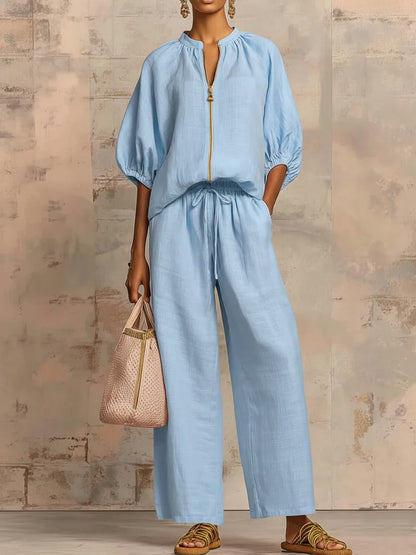 Alba | Conjunto de dos piezas: Camisa de estilo relajado y pantalón de pernera ancha