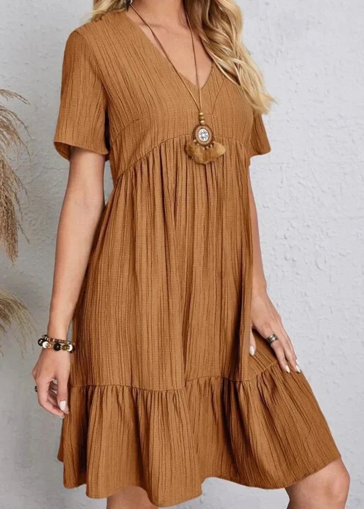 Jana | Vestido mini con cuello en V, efecto deshilachado y capas