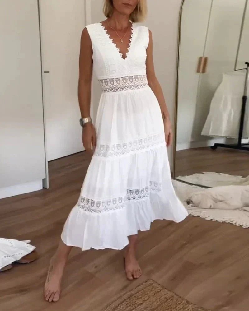 Sigrid | Elegante vestido largo de verano con detalles de encaje