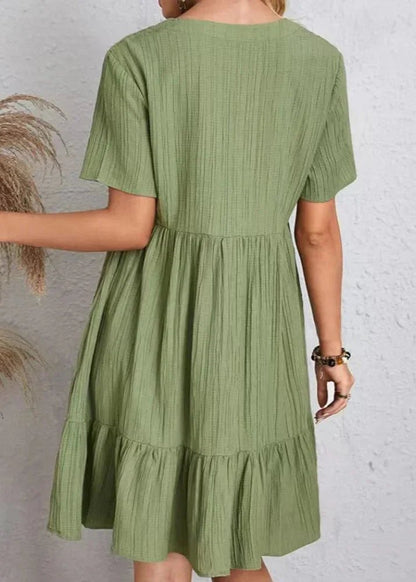 Jana | Vestido mini con cuello en V, efecto deshilachado y capas
