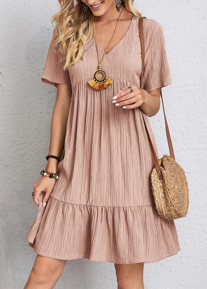 Jana | Vestido mini con cuello en V, efecto deshilachado y capas