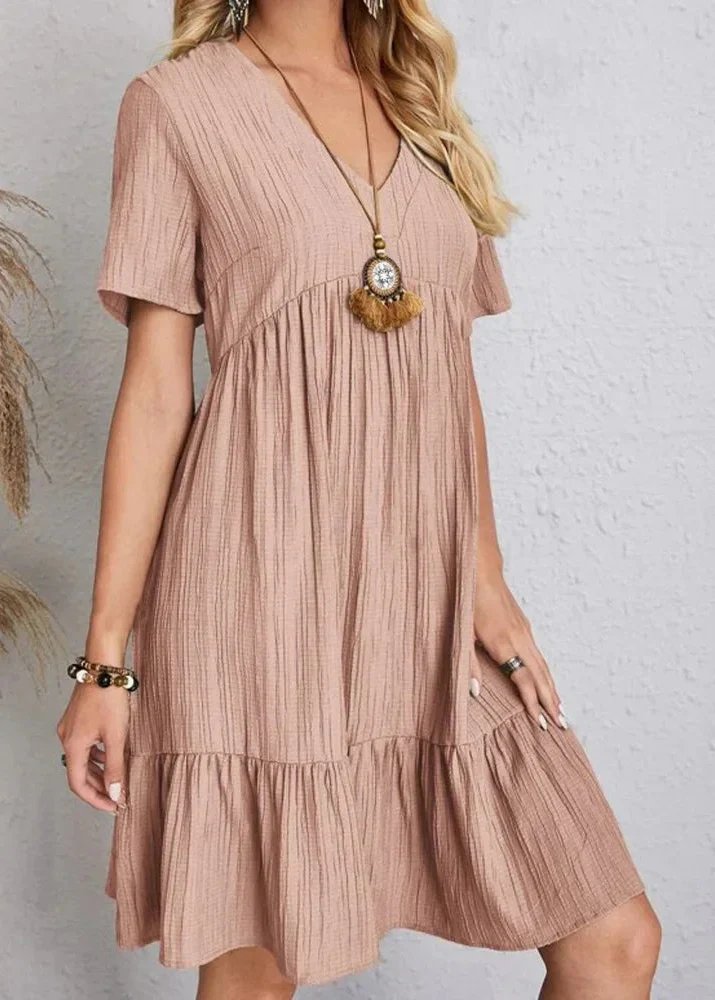 Jana | Vestido mini con cuello en V, efecto deshilachado y capas