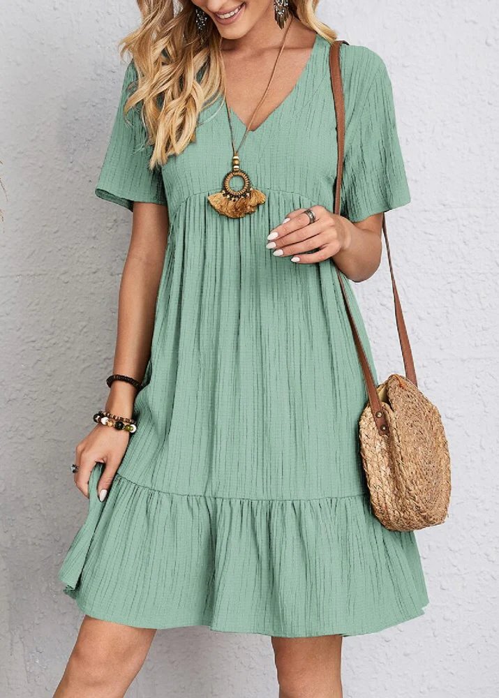 Jana | Vestido mini con cuello en V, efecto deshilachado y capas