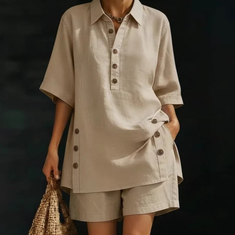 Clara | Conjunto de dos piezas para mujer: corte holgado, cuello polo, perfecto para el verano. ✨