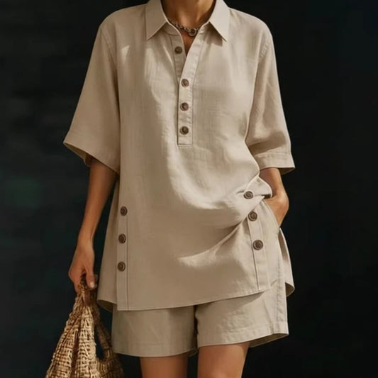 Clara | Conjunto de dos piezas para mujer: corte holgado, cuello polo, perfecto para el verano. ✨