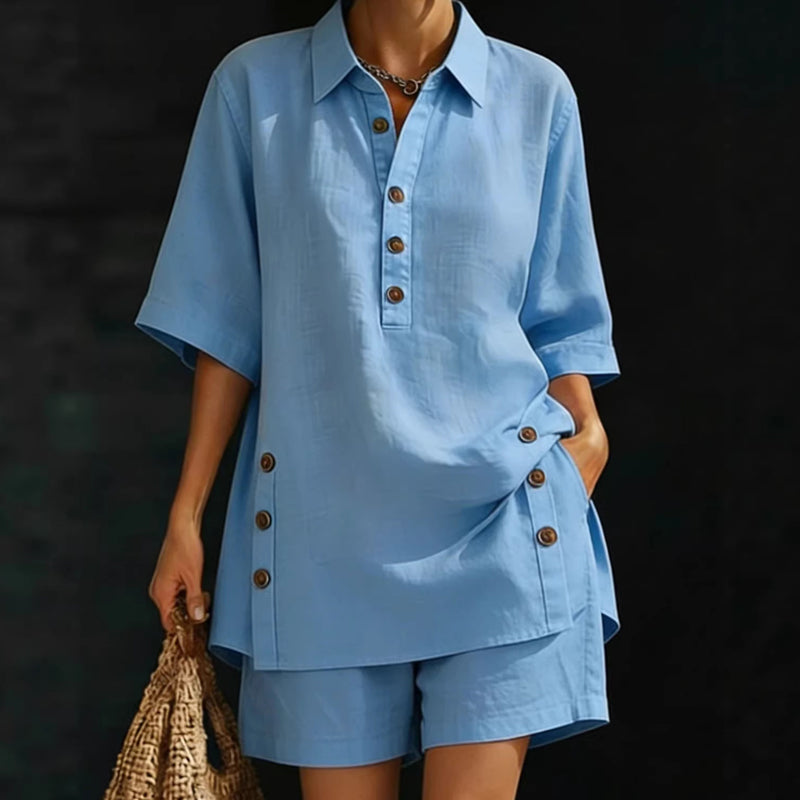 Clara | Conjunto de dos piezas para mujer: corte holgado, cuello polo, perfecto para el verano. ✨