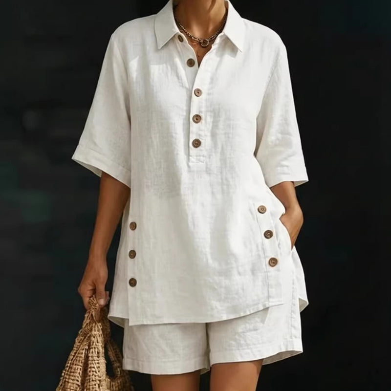 Clara | Conjunto de dos piezas para mujer: corte holgado, cuello polo, perfecto para el verano. ✨
