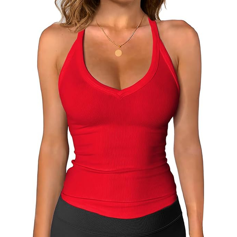 📢📢 ¡50 % DE DESCUENTO! ⏰ Camiseta sin mangas de mujer con cuello en V y tejido acanalado