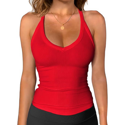 📢📢 ¡50 % DE DESCUENTO! ⏰ Camiseta sin mangas de mujer con cuello en V y tejido acanalado