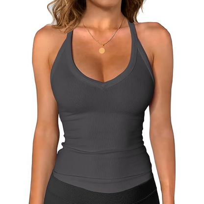 📢📢 ¡50 % DE DESCUENTO! ⏰ Camiseta sin mangas de mujer con cuello en V y tejido acanalado