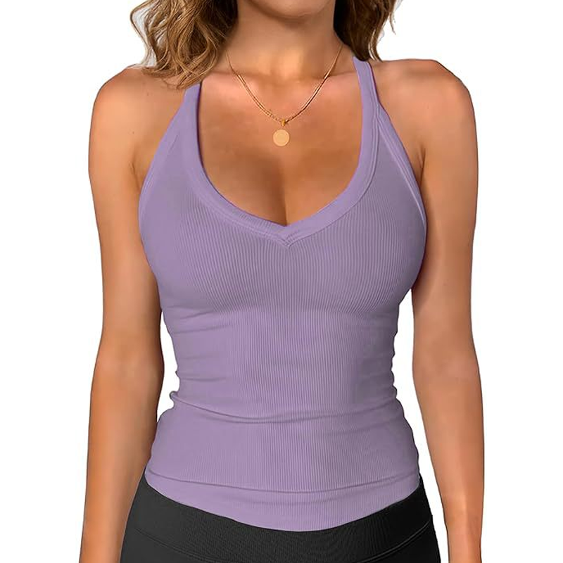 📢📢 ¡50 % DE DESCUENTO! ⏰ Camiseta sin mangas de mujer con cuello en V y tejido acanalado