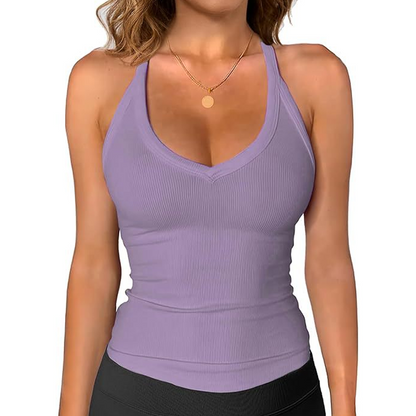 📢📢 ¡50 % DE DESCUENTO! ⏰ Camiseta sin mangas de mujer con cuello en V y tejido acanalado